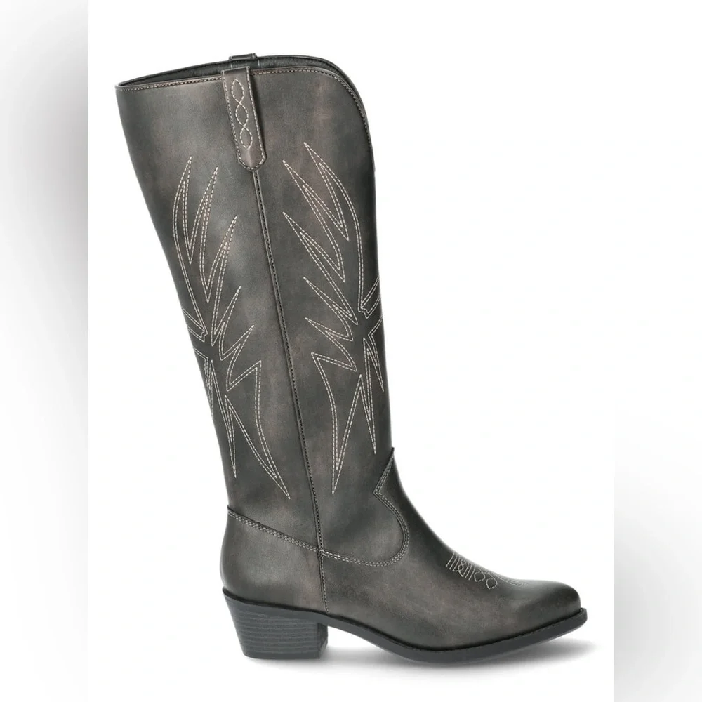 No Boundaries Women's Tall Faux Leather Contrast Stitch Western Boots NWT 8.5